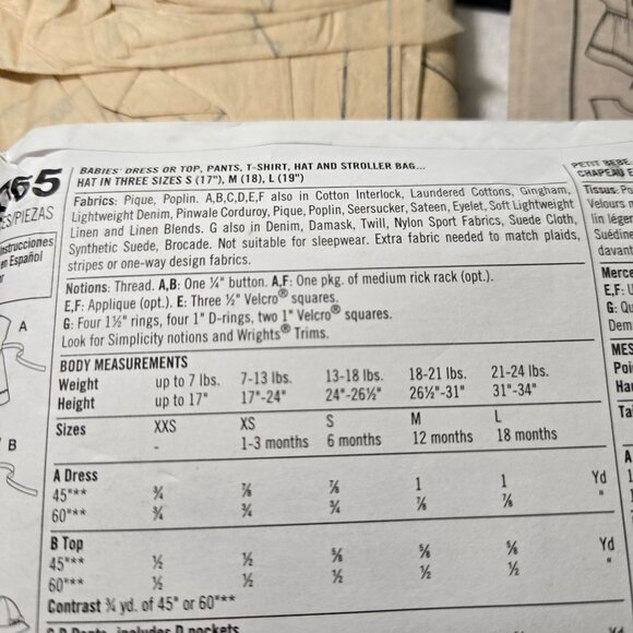 Simplicity 3765 sewing pattern Babies Dress Top Pants T-Shirt Hat Stroller Bag - Picture 5 of 8